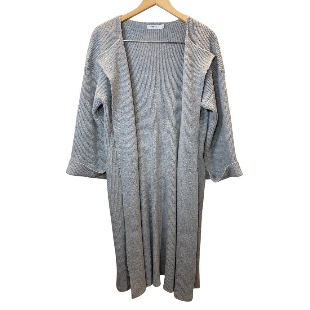 MOD REF Duster Cardigan Women M Gray Ribbed Knit Belted Sweater TR2109-A